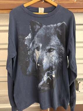 Vintage 90s Wolf Graphic Nature Long Sleeve T-Shirt XL